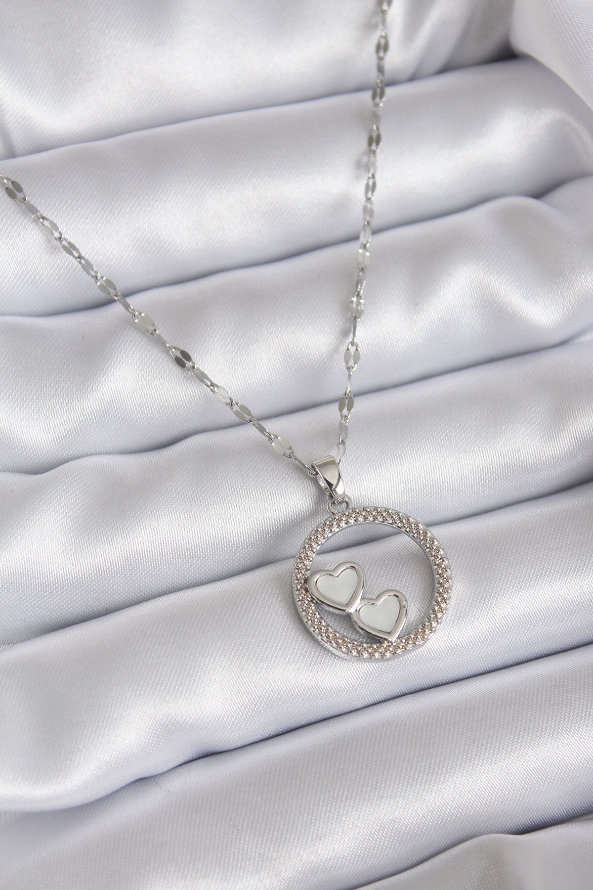 316L Steel Chain Silver Color Processing Detail Ring Heart Model Women's Necklace