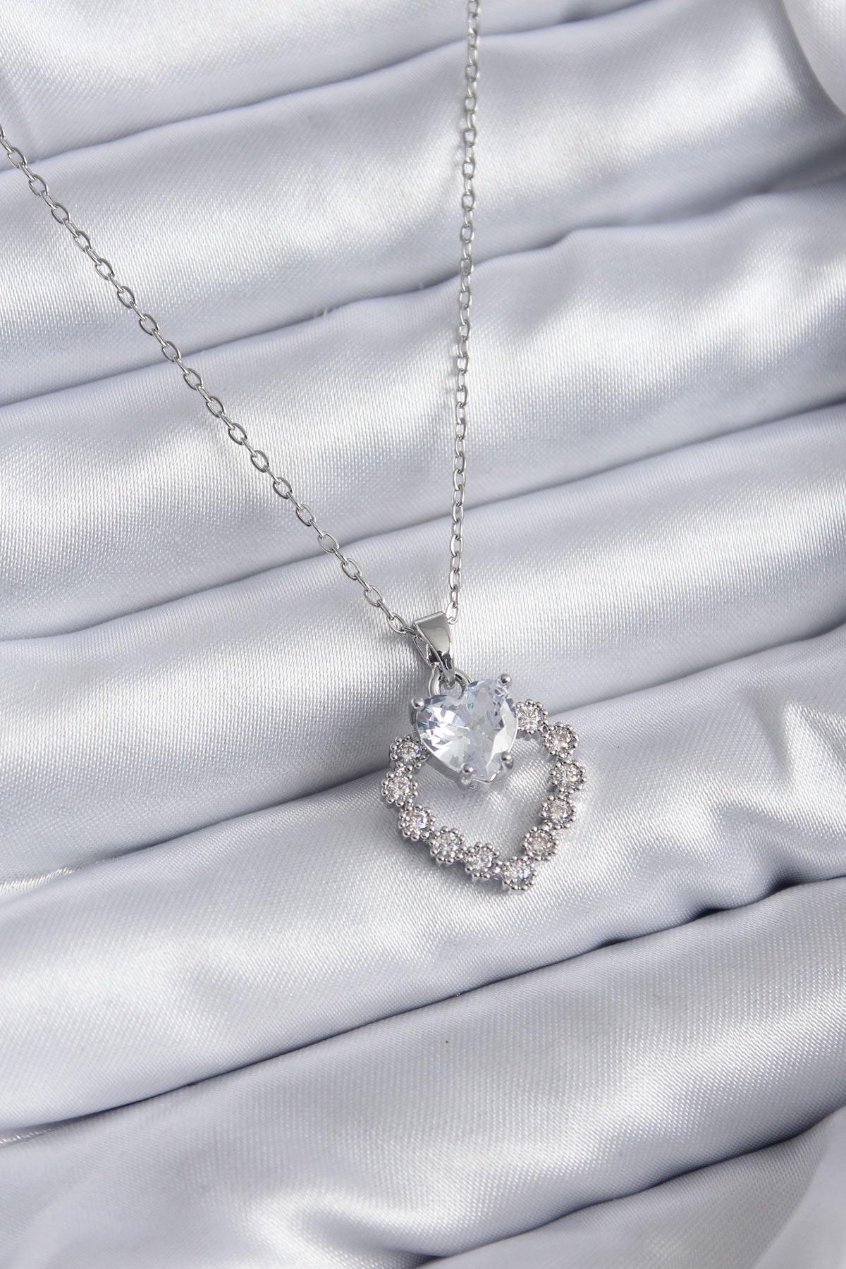 316L Steel Chain Silver Color Zircon Stone Heart Model Women's Necklace