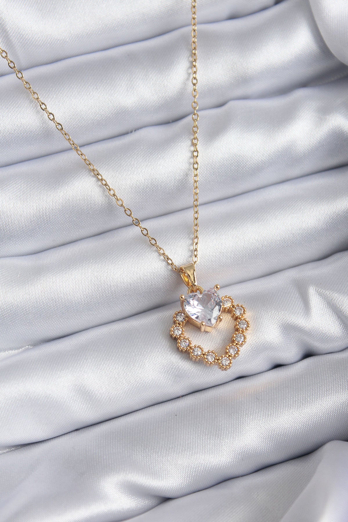 316L Steel Chain Gold Color Zircon Stone Heart Model Women's Necklace