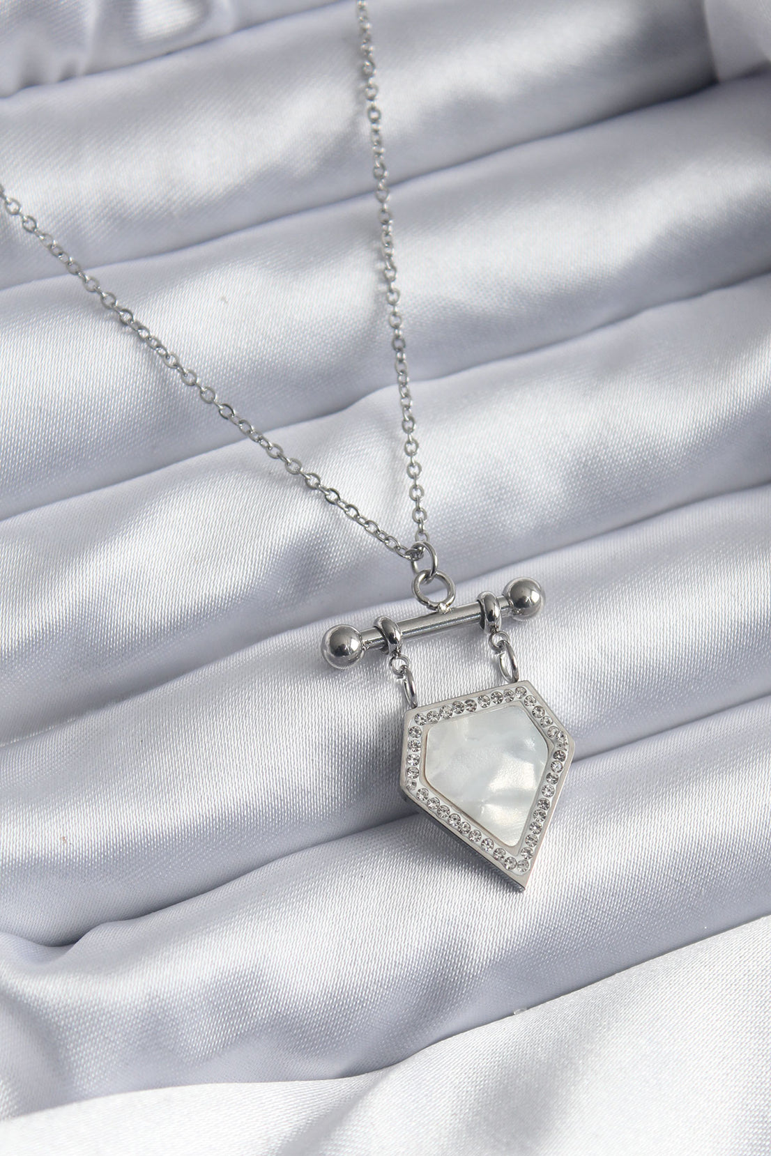 316L Steel Silver Color Zircon Stone Detail Women's Necklace