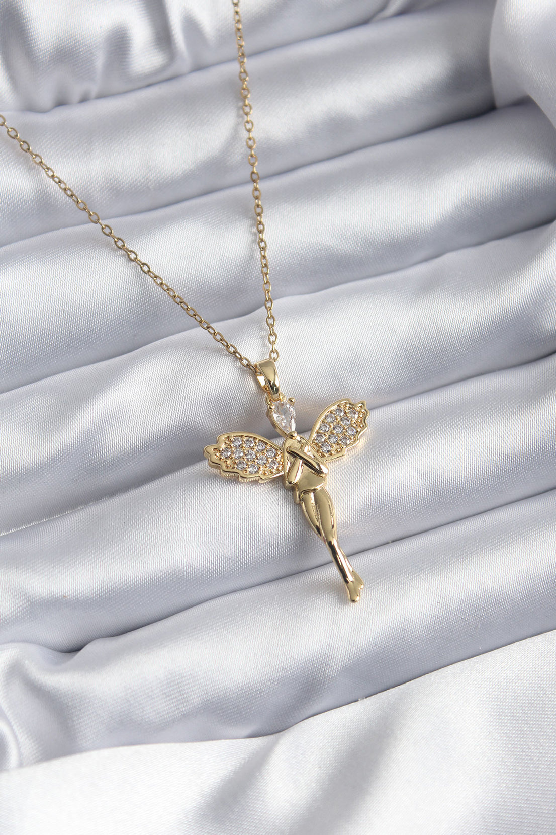 316L Steel Gold Color Zircon Stone Angel Model Women's Necklace