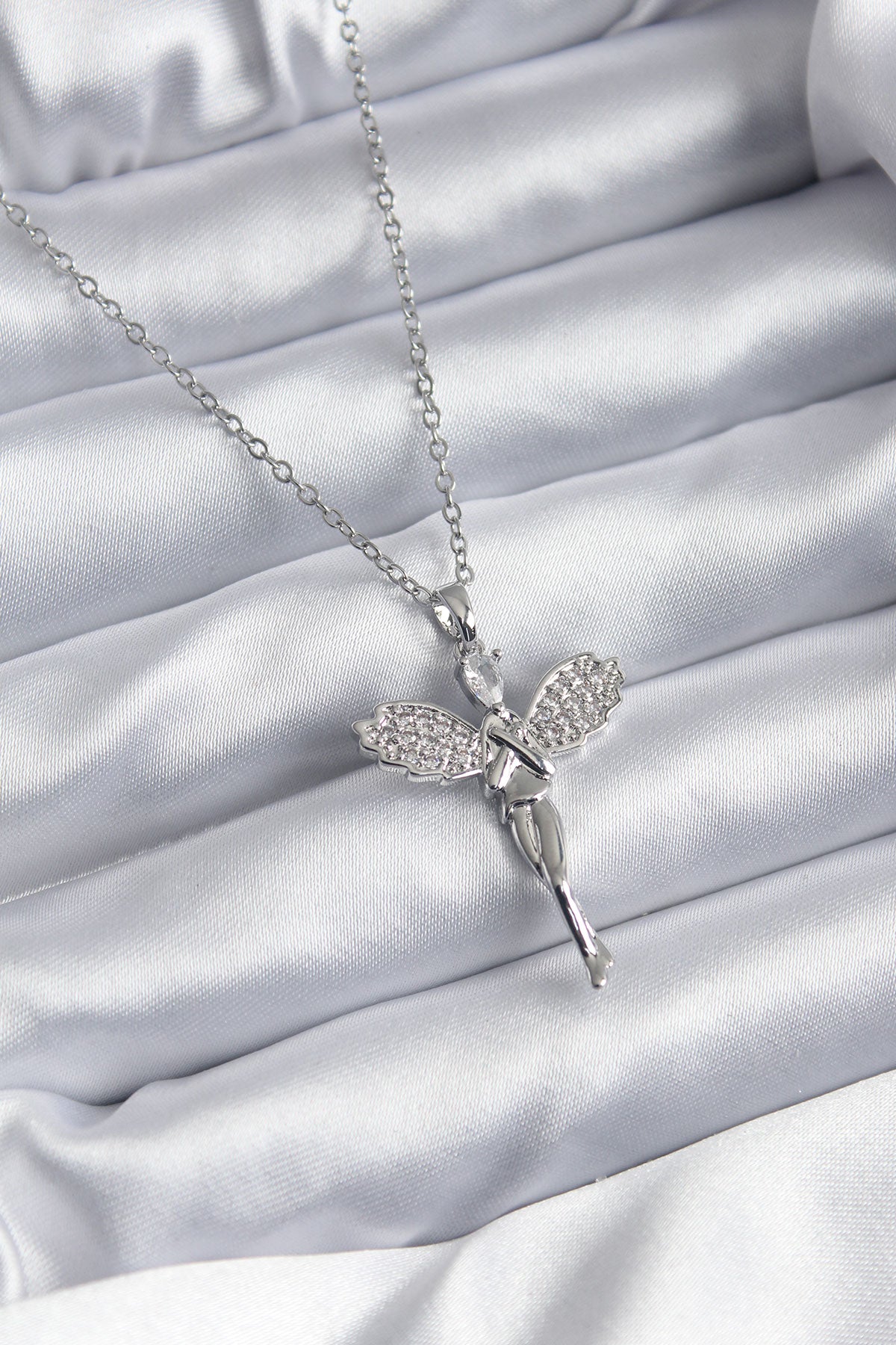 316L Steel Silver Color Zircon Stone Angel Model Women's Necklace