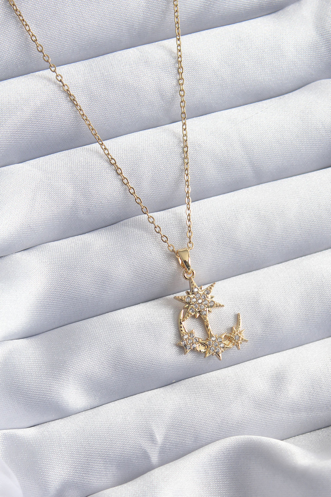 316L Steel Gold Color Chain Zircon Stone Polar Star Detail Anchor Figure Women's Necklace