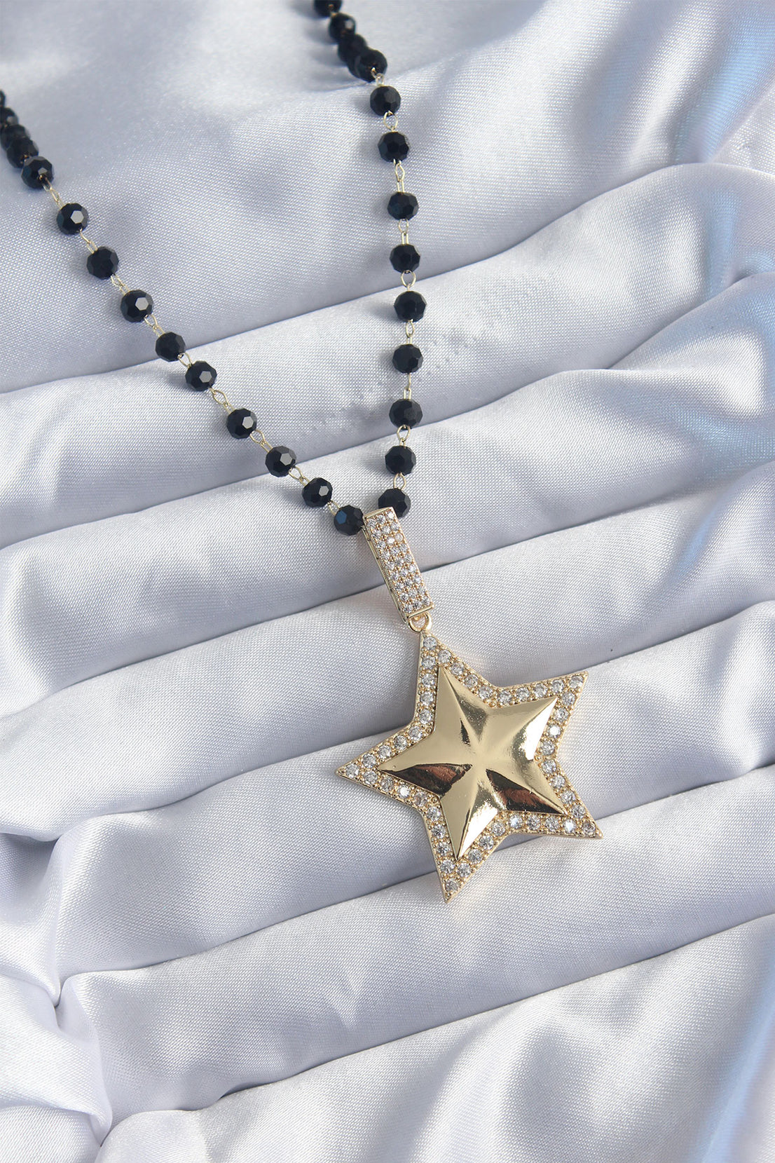 Gold Color Black Bead Zircon Stone Star Model VIP Series Women's Necklace