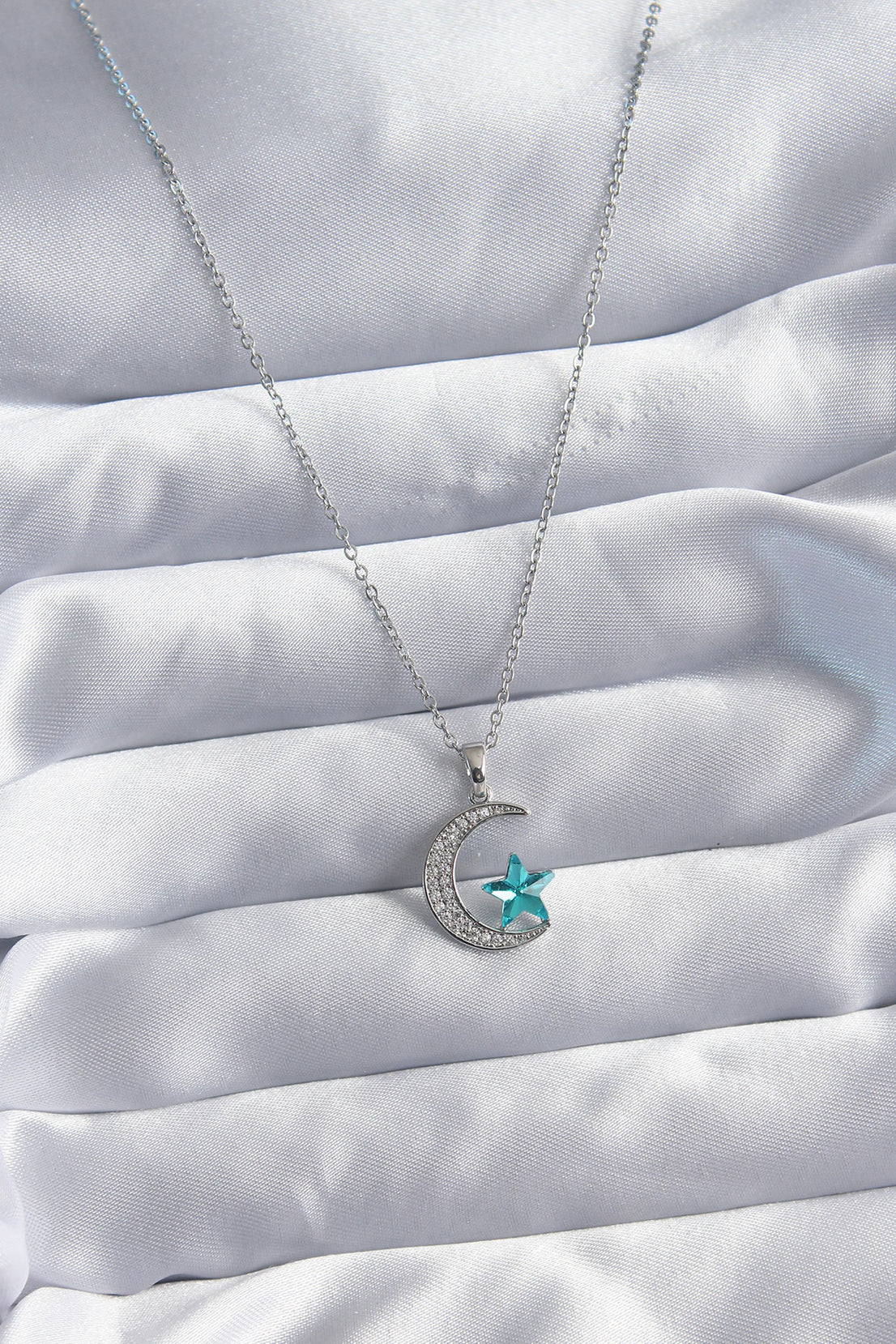 316L Steel Gold Color Chain Zircon Stone Crescent Star Model Women's Necklace