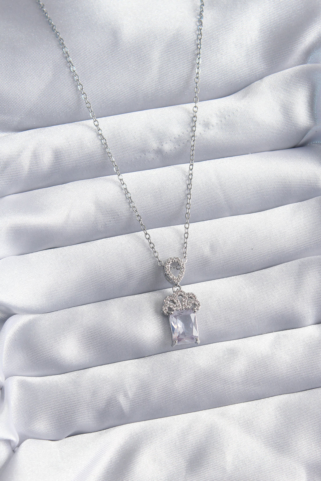 316L Steel Chain Silver Color Zircon Stone Crown Model Women's Necklace