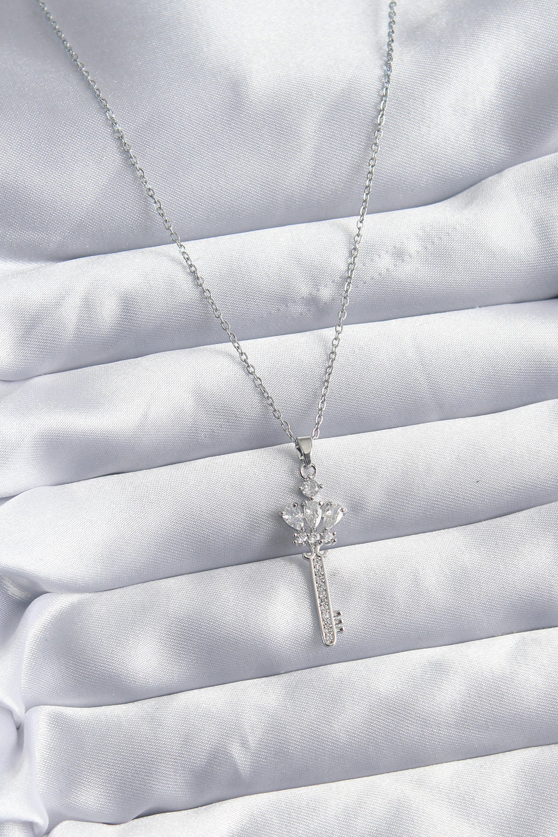 316L Steel Chain Silver Color Zircon Stone Key Model Women's Necklace