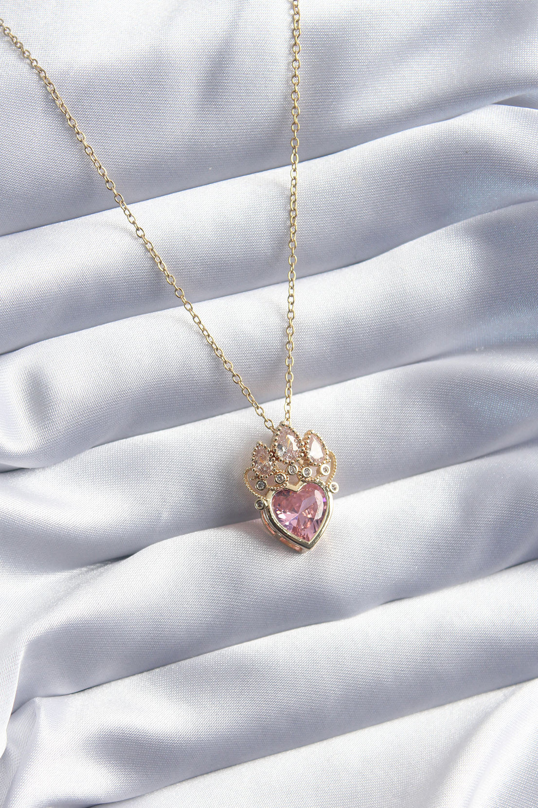 316L Steel Gold Color Pink Zircon Stone Heart Model Women's Necklace