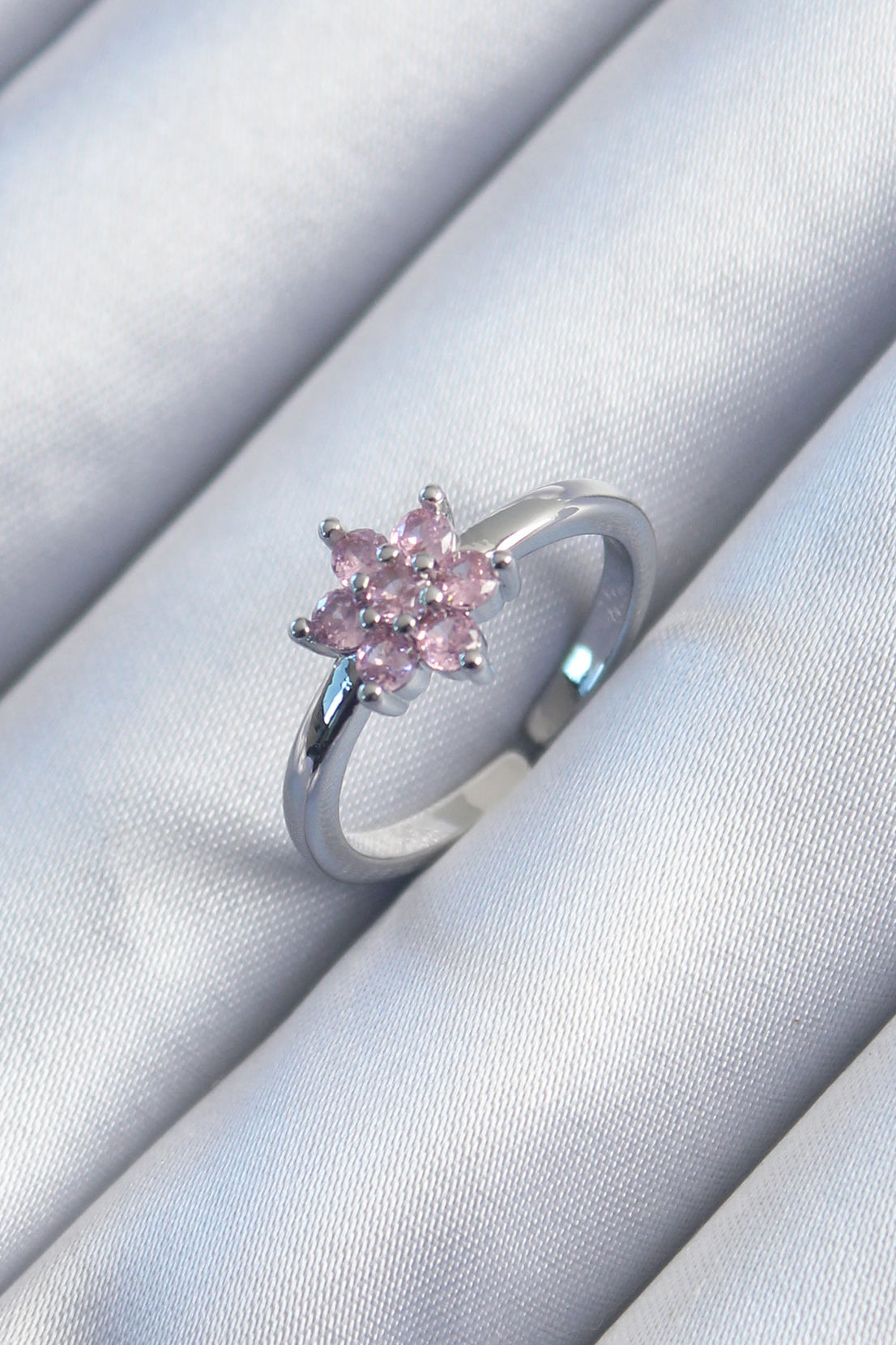 Brass Silver Color Pink Lotus Model Women's Ring