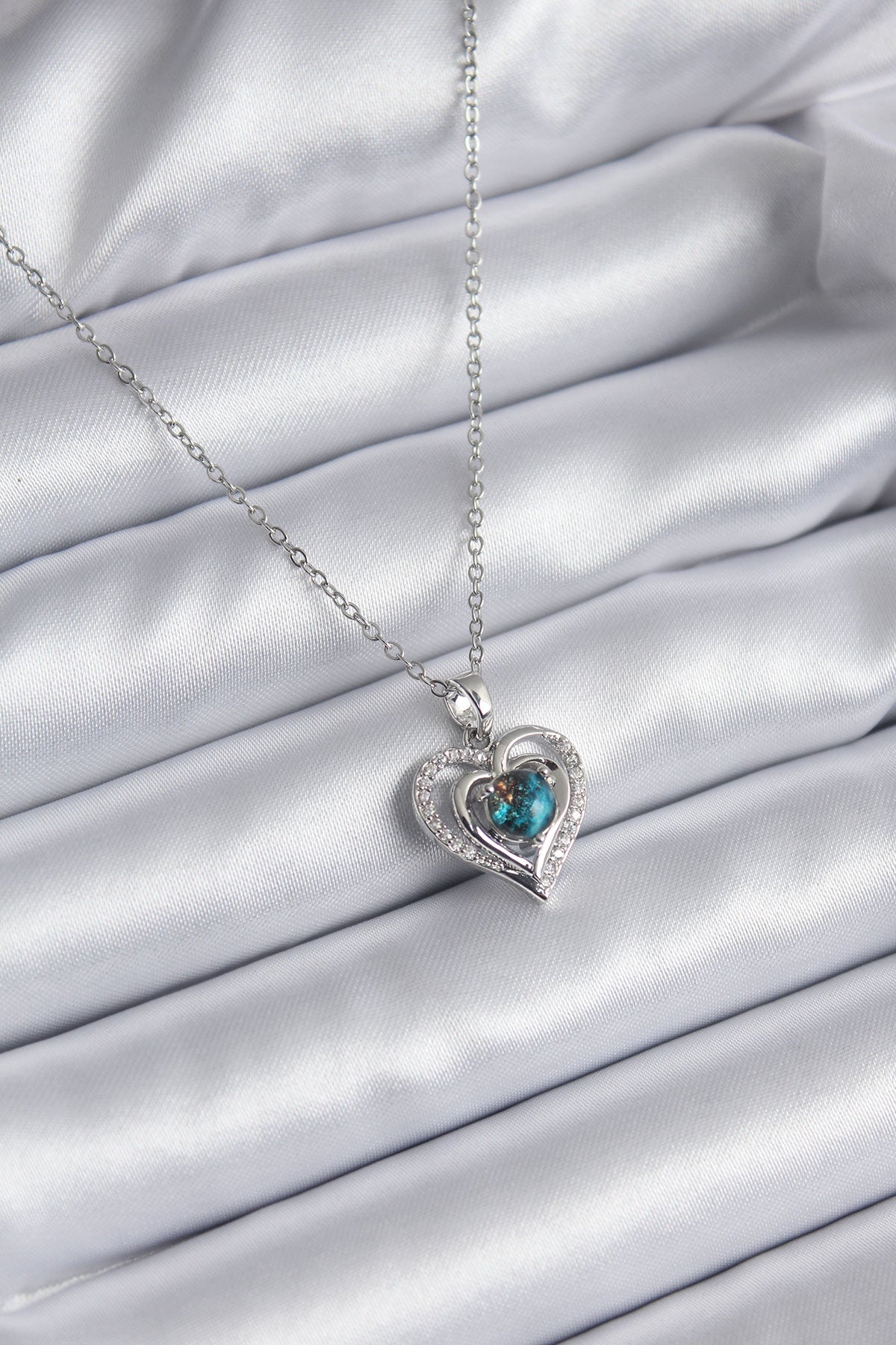 316L Steel Silver Color Zircon Stone Detail Galaxy Heart Model Women's Necklace