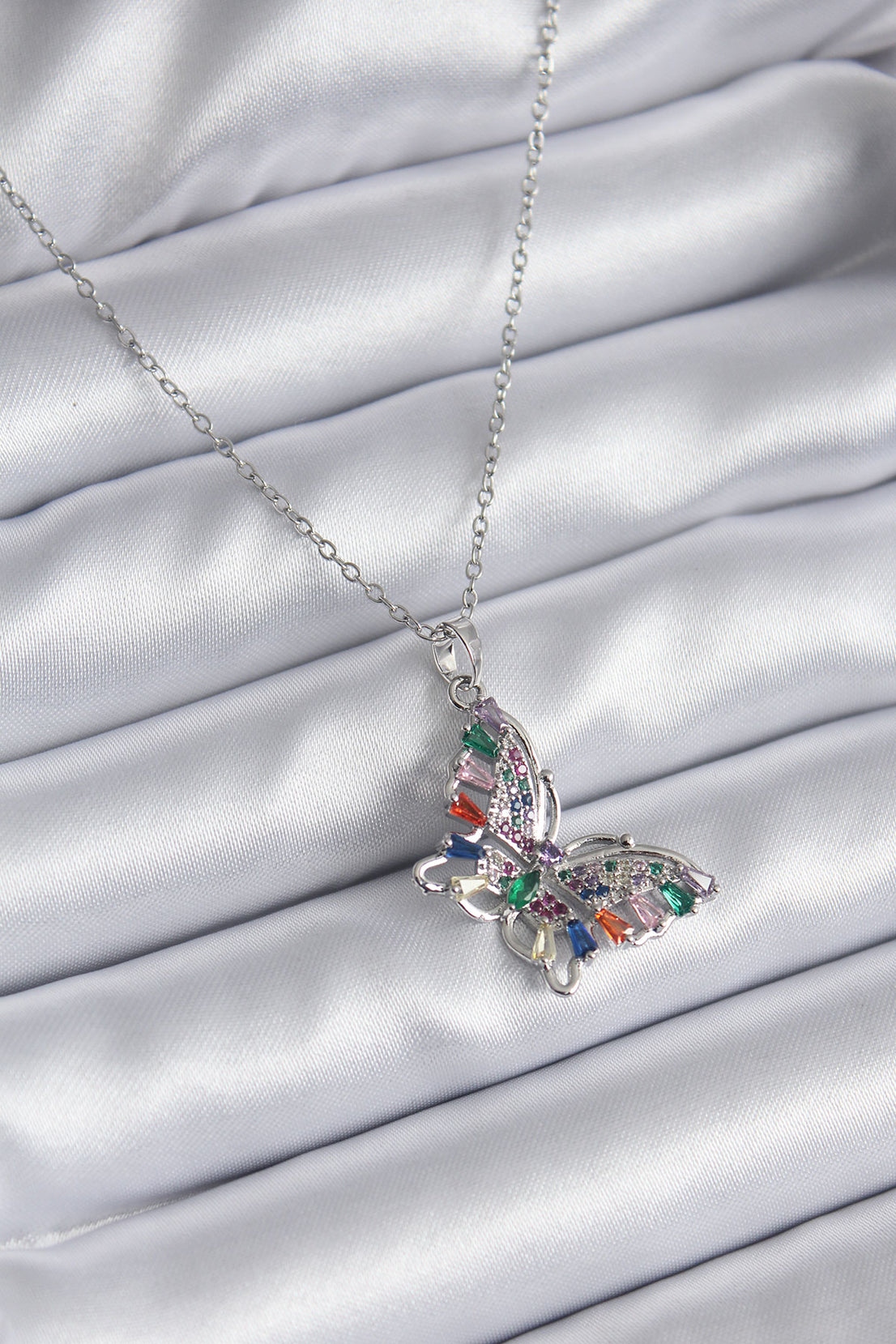 316L Steel Silver Color Zircon Stone Butterfly Model Women's Necklace