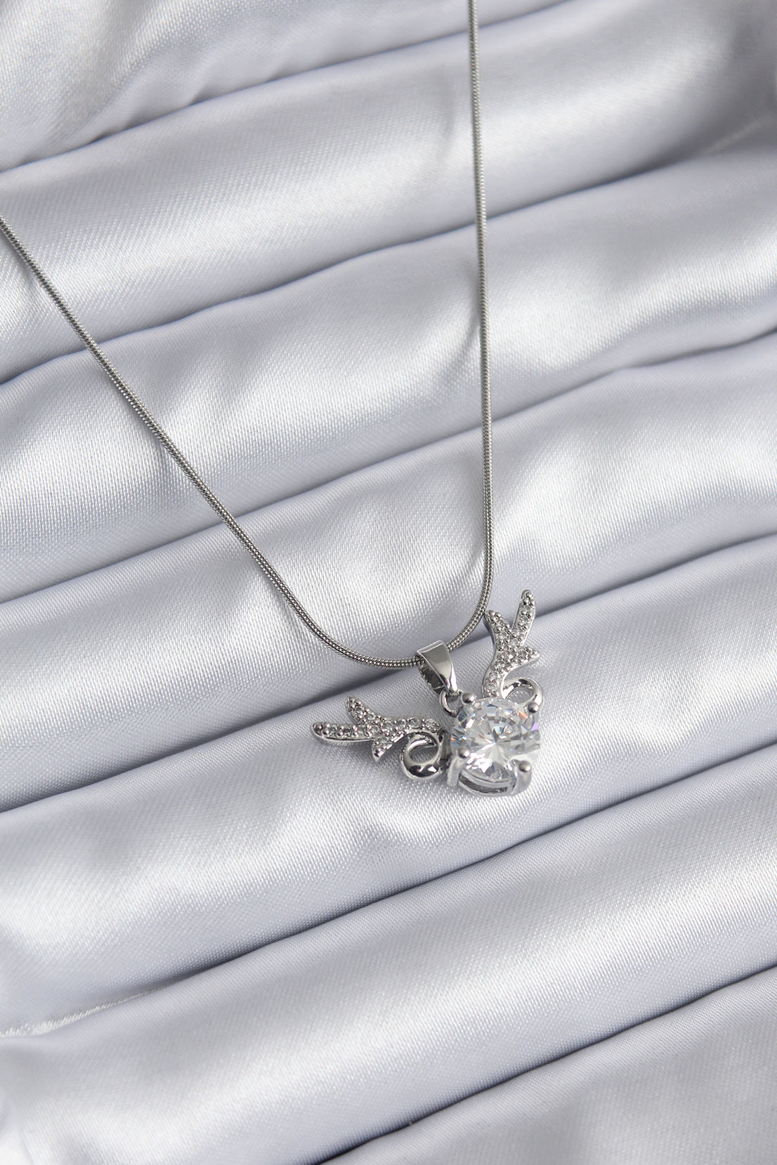 316L Steel Silver Color Zircon Stone Horn Model Women's Necklace
