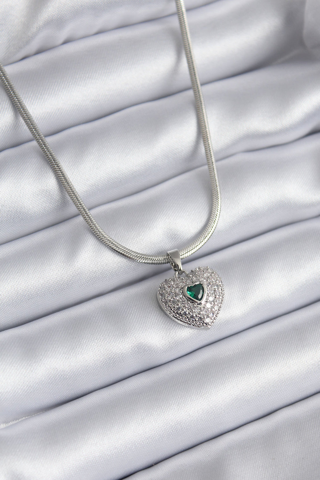 316L Steel Silver Color Zircon Stone Heart Model Women's Necklace