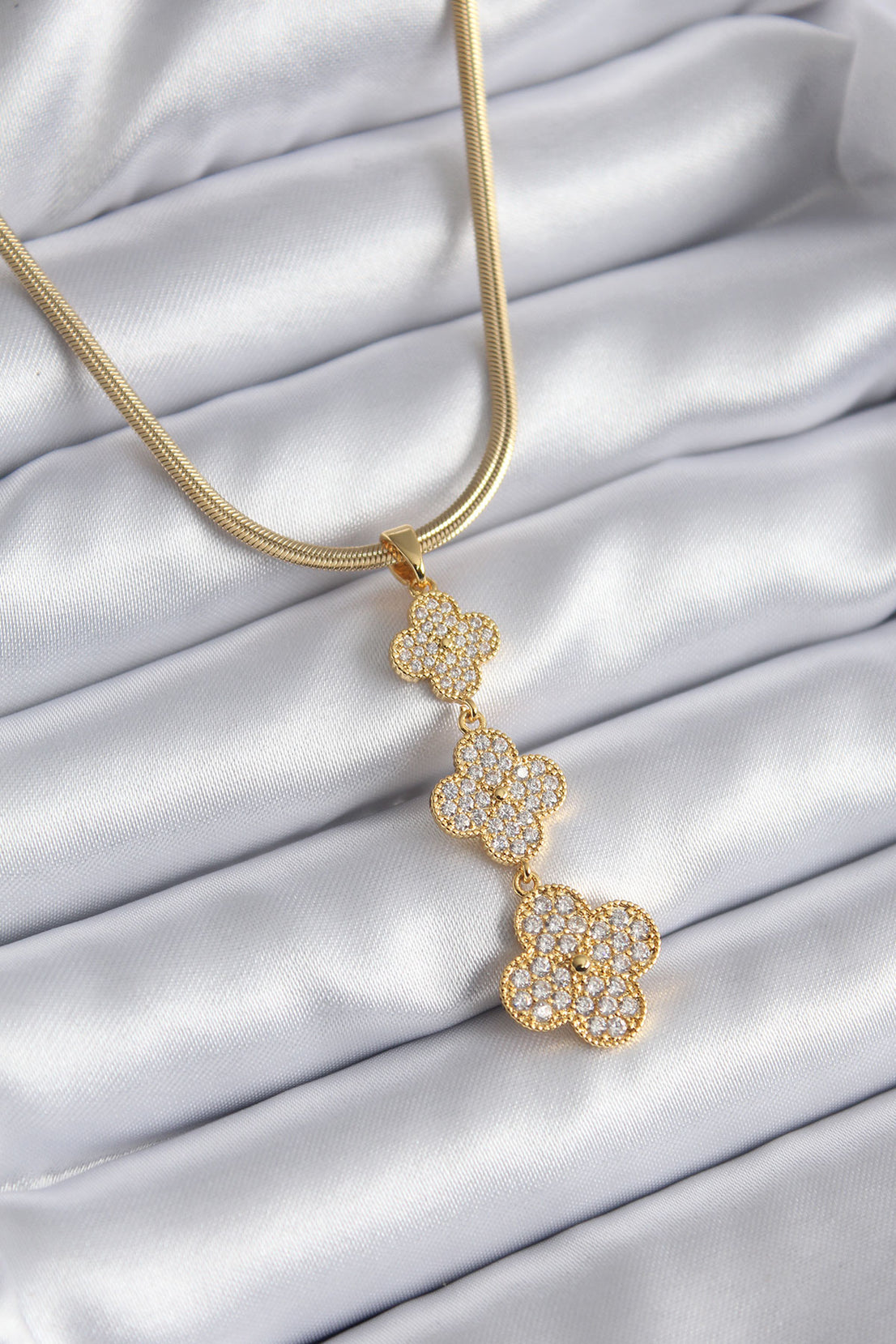 316L Steel Gold Color Italian Chain Zircon Stone Clover Model Women's Necklace