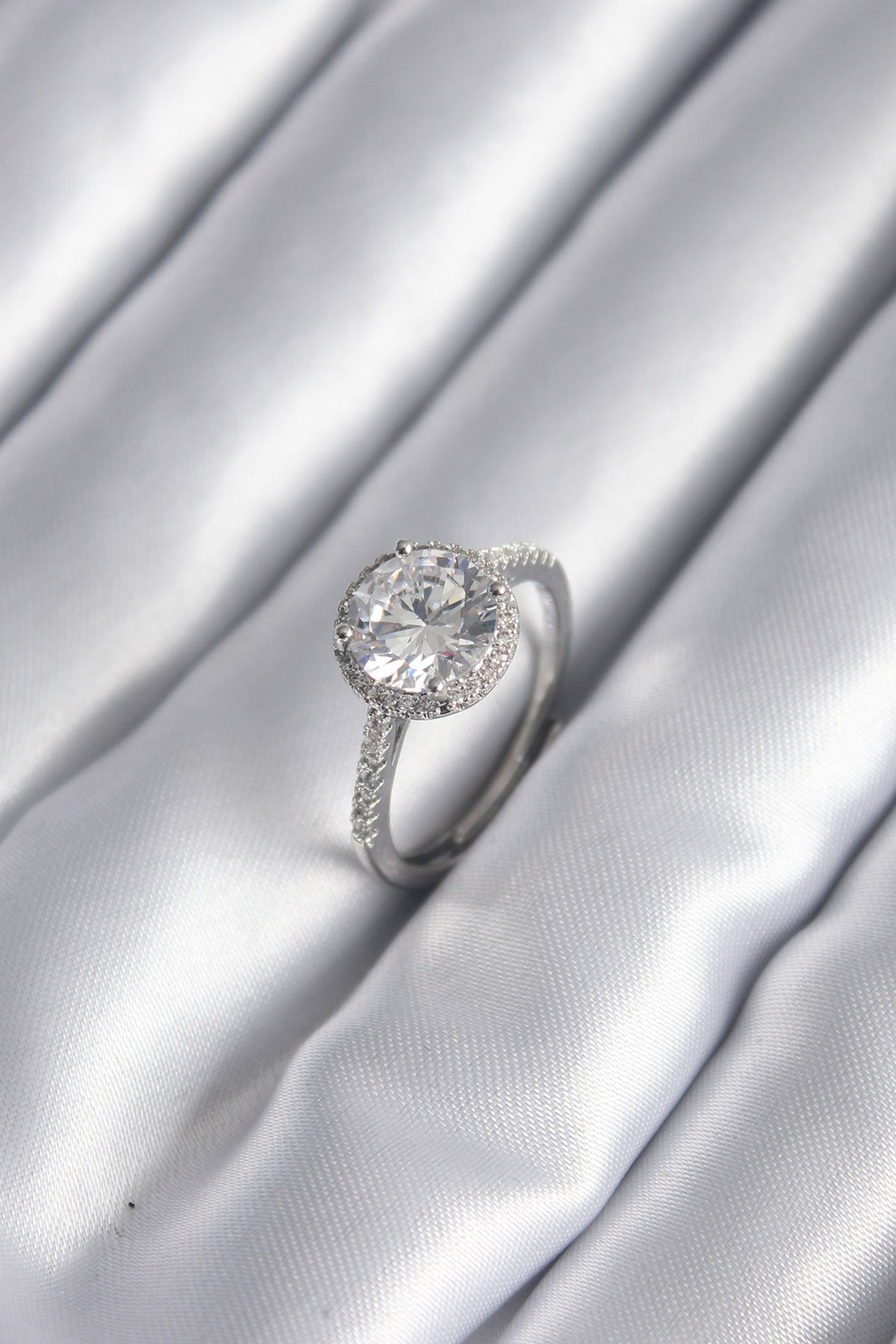 Brass Silver Color Zircon Stone Women's Ring