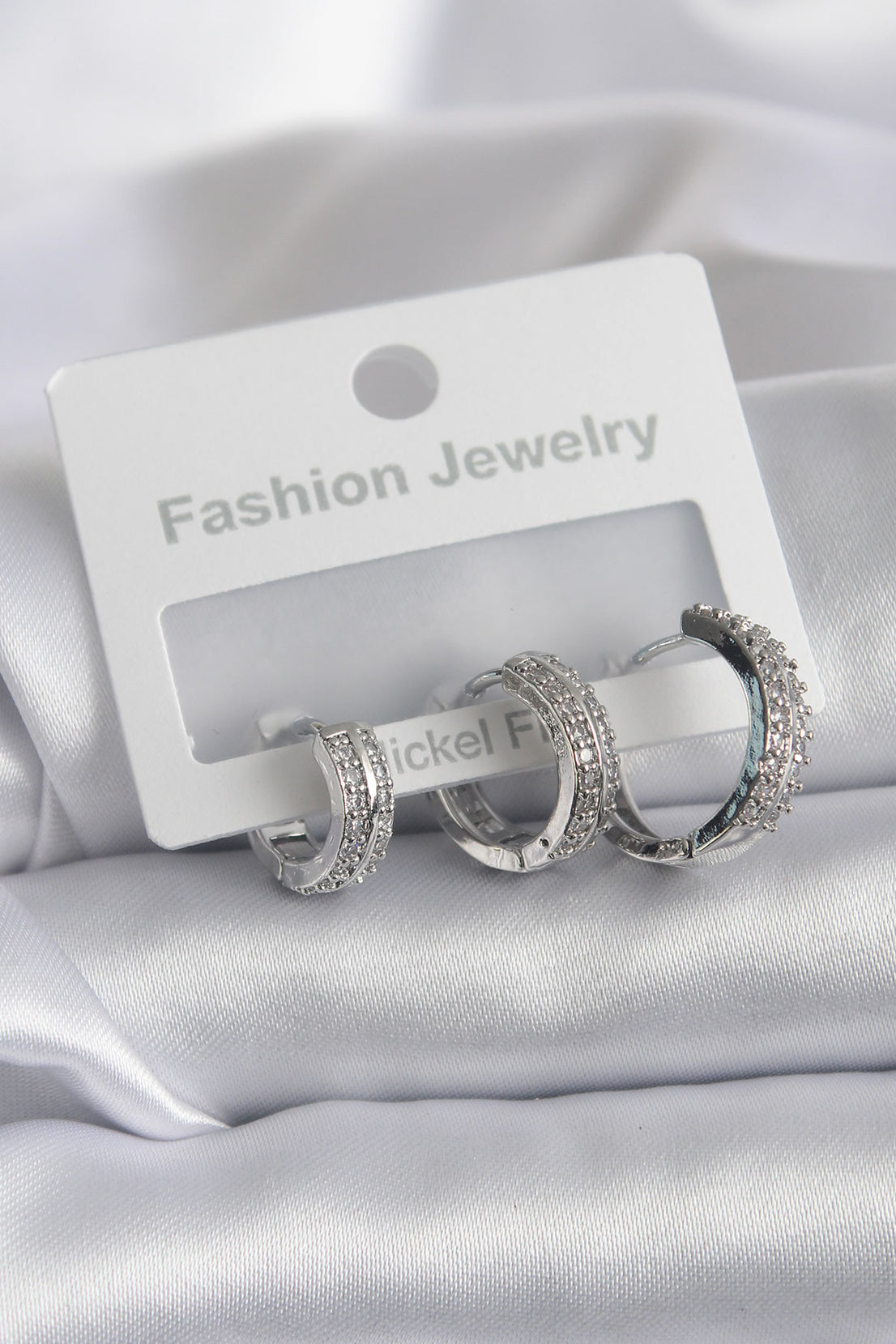 Brass Silver Color Zircon Stone Detail Hoop Model Women's Earring