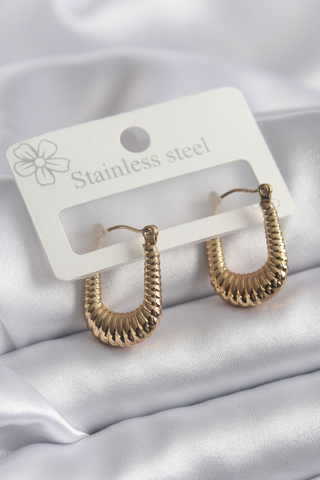 316L Steel Gold Color Embroidery Detail Hoop Women's Earring