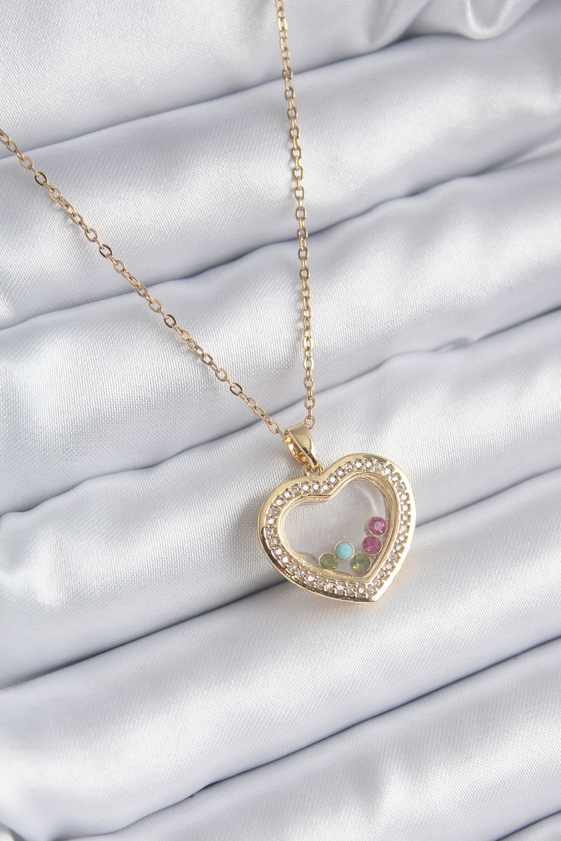 316L Steel Gold Color Zircon Stone Detail Heart Bell Model Women's Necklace