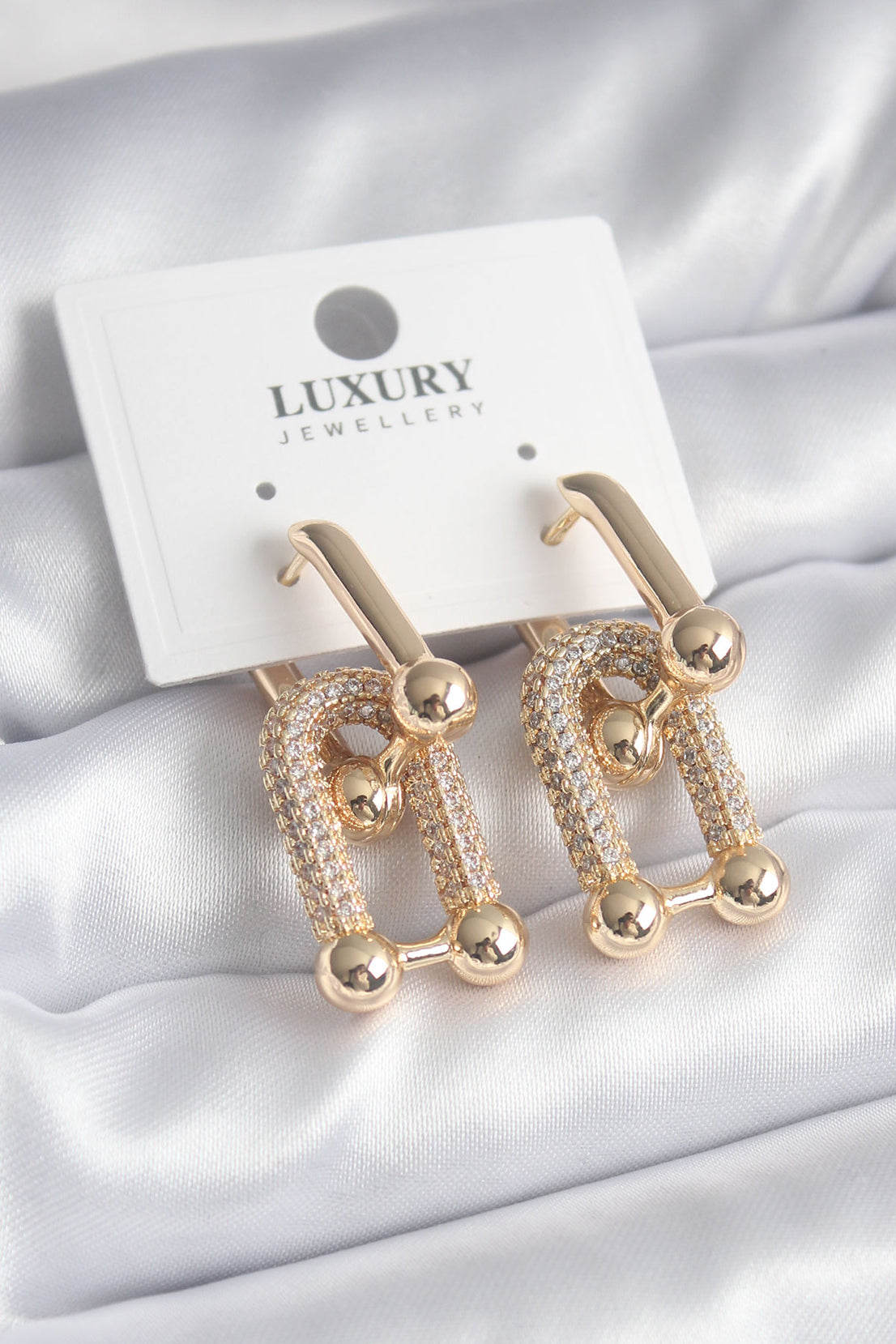 Pirinç Gold Renk Zirkon Taşlı Tiffany Model VIP Seri Kadın Küpe
