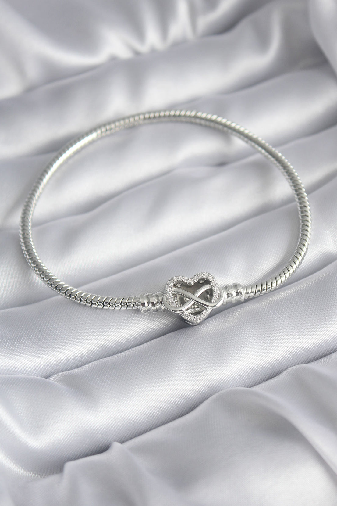 Brass Silver Color Zircon Stone Heart Infinity Model Charm Women's Bracelet