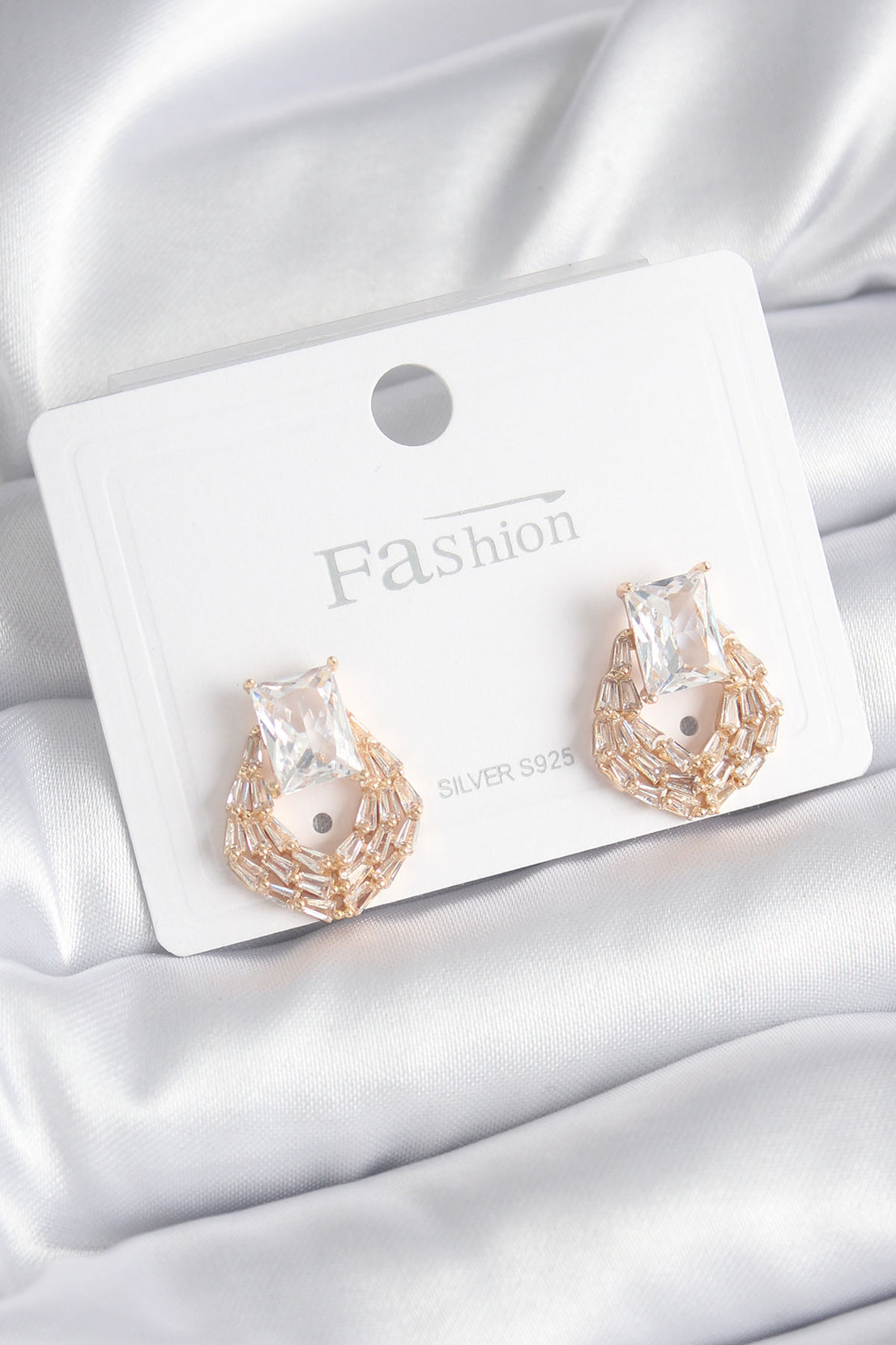 Brass Gold Color Zircon Stone Women's Earrings