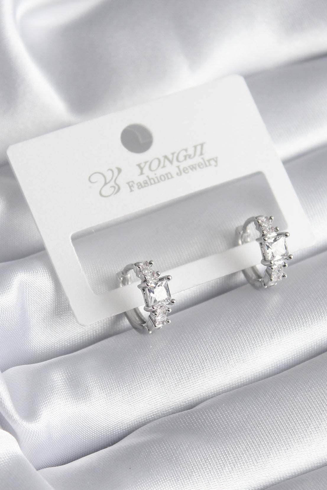 Brass Silver Color Zircon Stone Women's Earrings