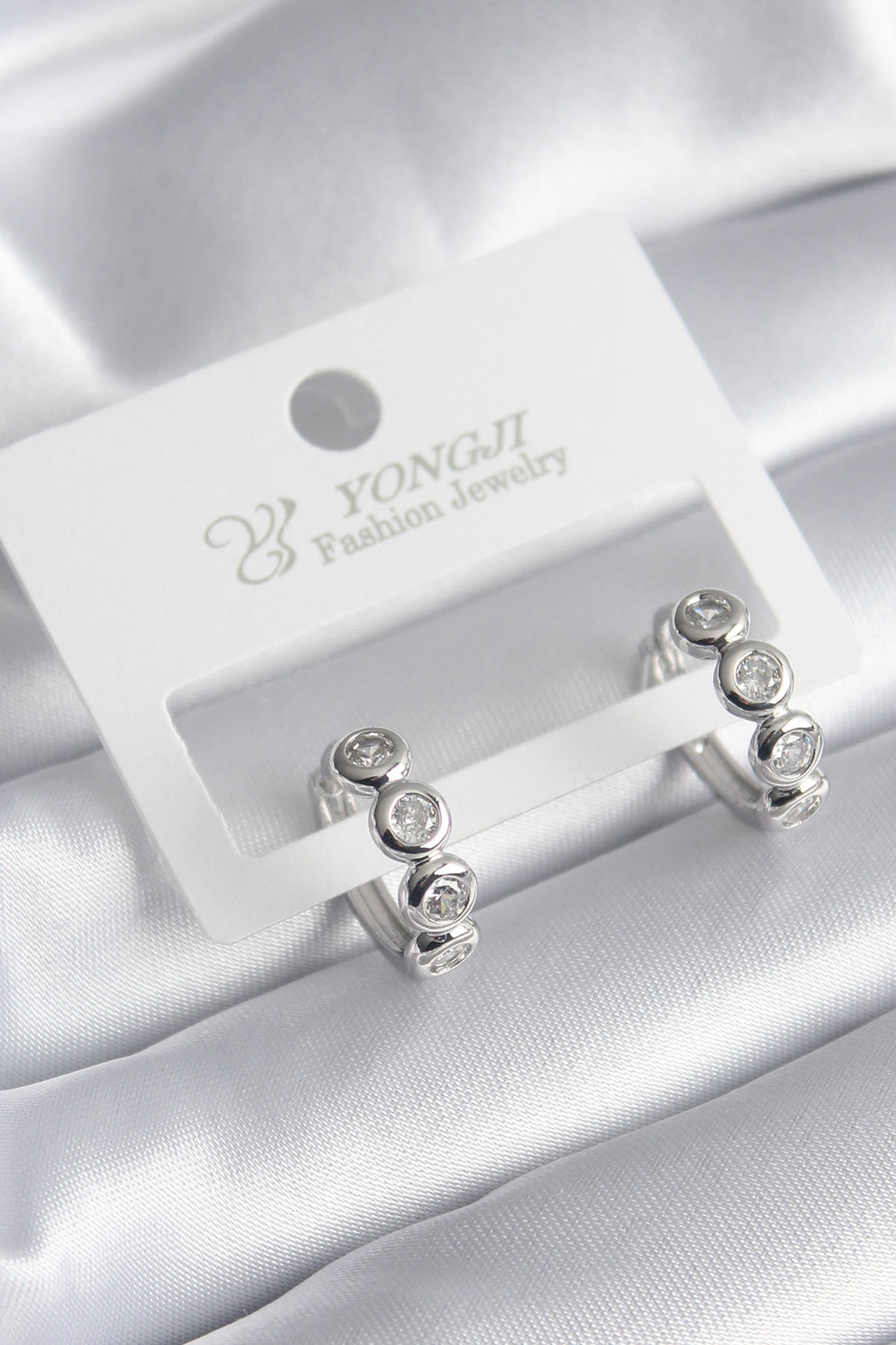 Brass Silver Color Zircon Stone Women's Earrings