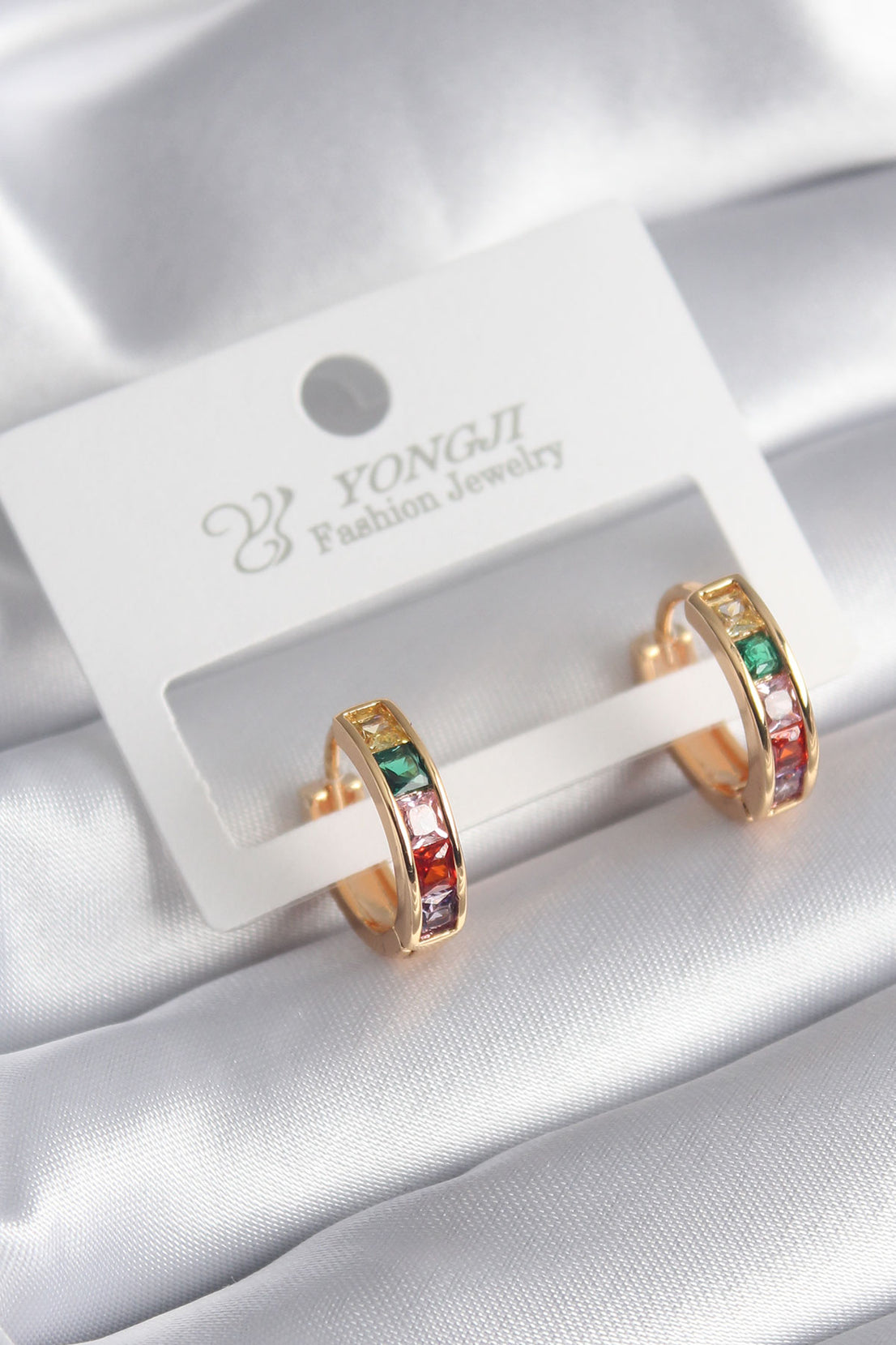 Brass Gold Color Colorful Zircon Stone Women's Earrings