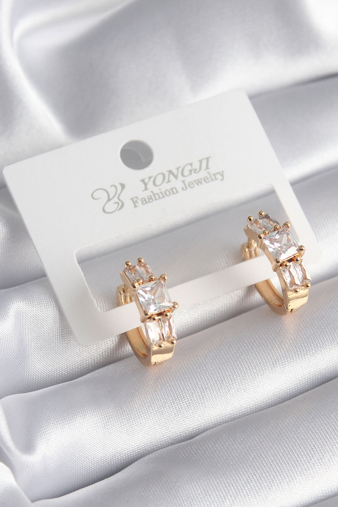 Brass Gold Color Square Zircon Stone Women's Earrings