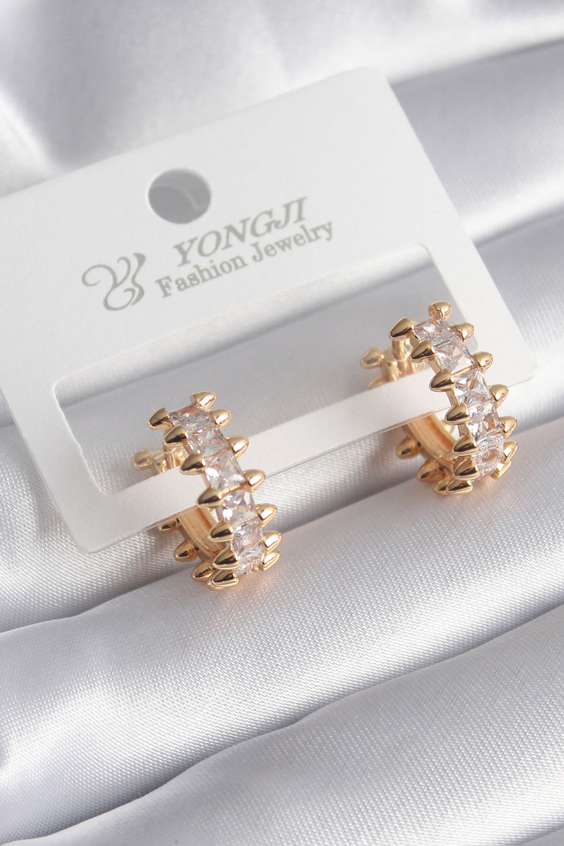 Brass Gold Color Zircon Stone Waterway Model Women's Earrings