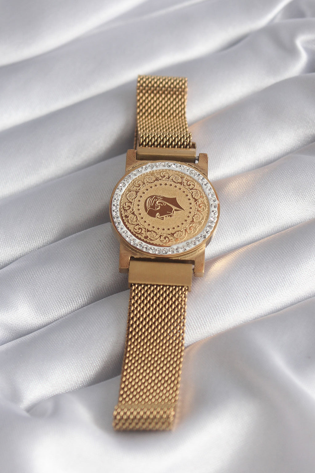 316L Steel Gold Color Magnetic Mesh Zircon Stone Quarter Gold Model Women's Bracelet
