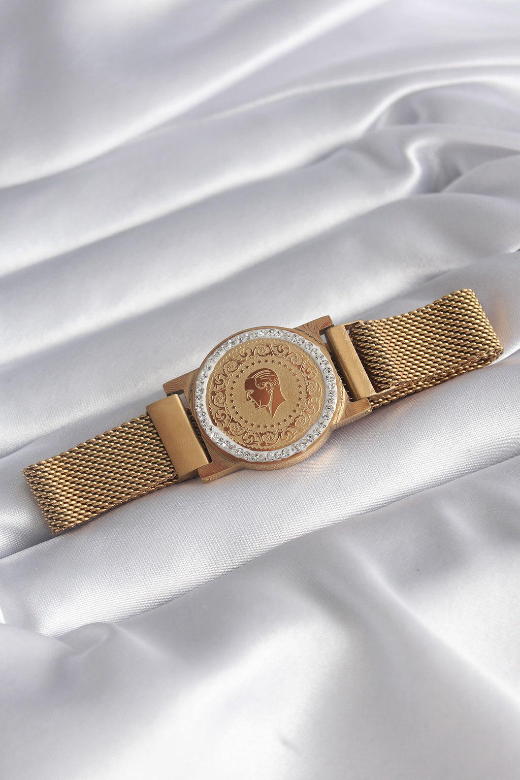 316L Steel Gold Color Magnetic Mesh Zircon Stone Quarter Gold Model Women's Bracelet
