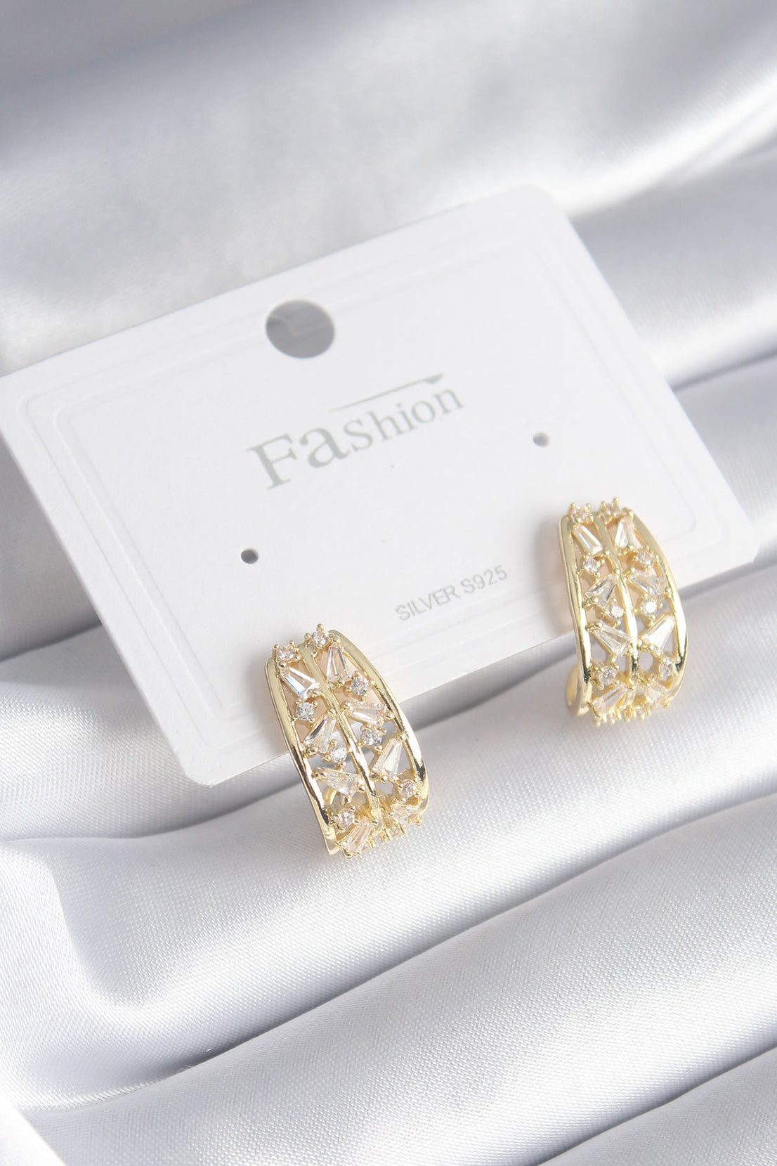 Brass Gold Color Zircon Stone Women's Earrings
