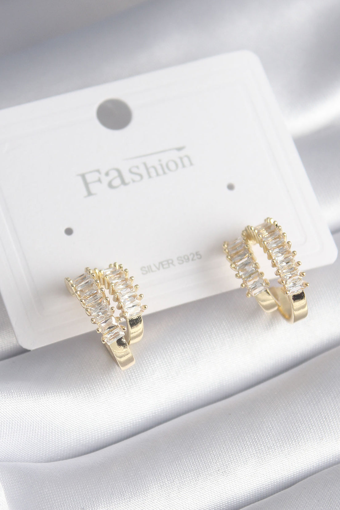 Brass Gold Color Zircon Stone Waterway Model Women's Earrings