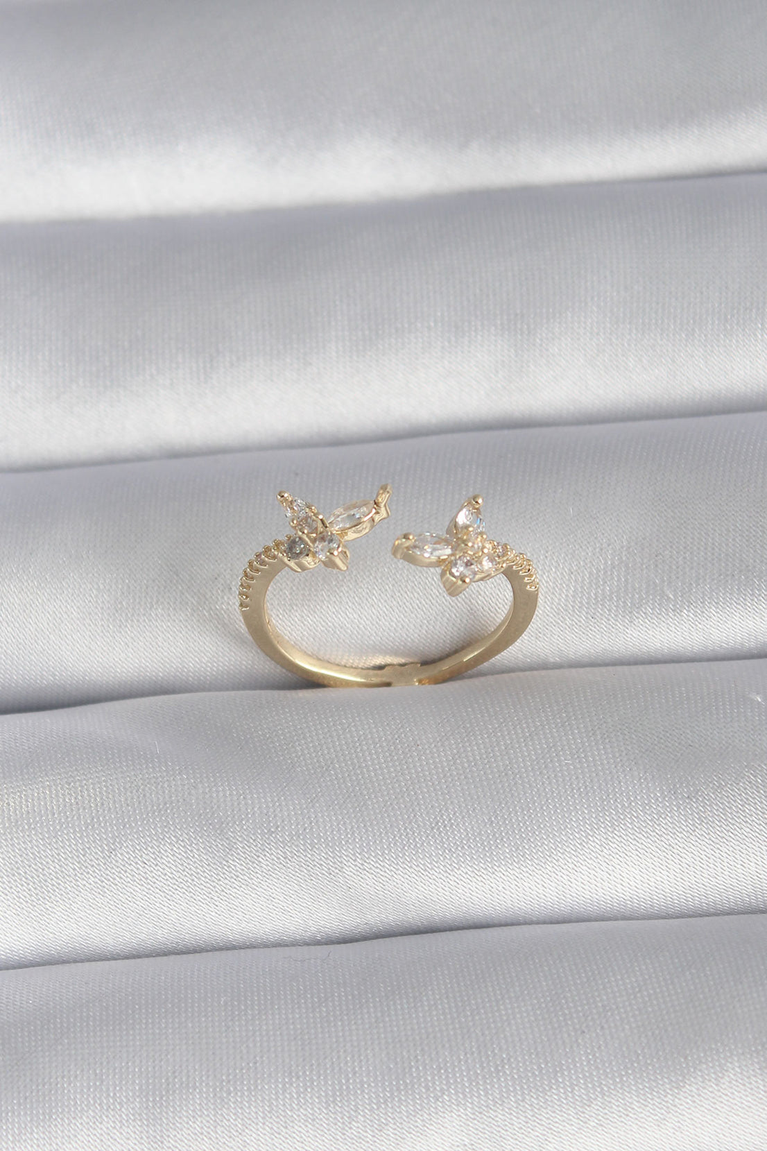 Brass Gold Color Zircon Stone Butterfly Model Women's Ring