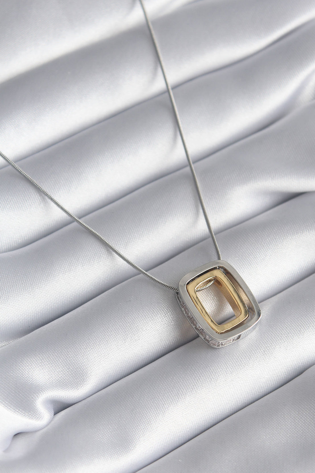316L Steel Gold Silver Color Square Model Zircon Stone Detail Women's Necklace