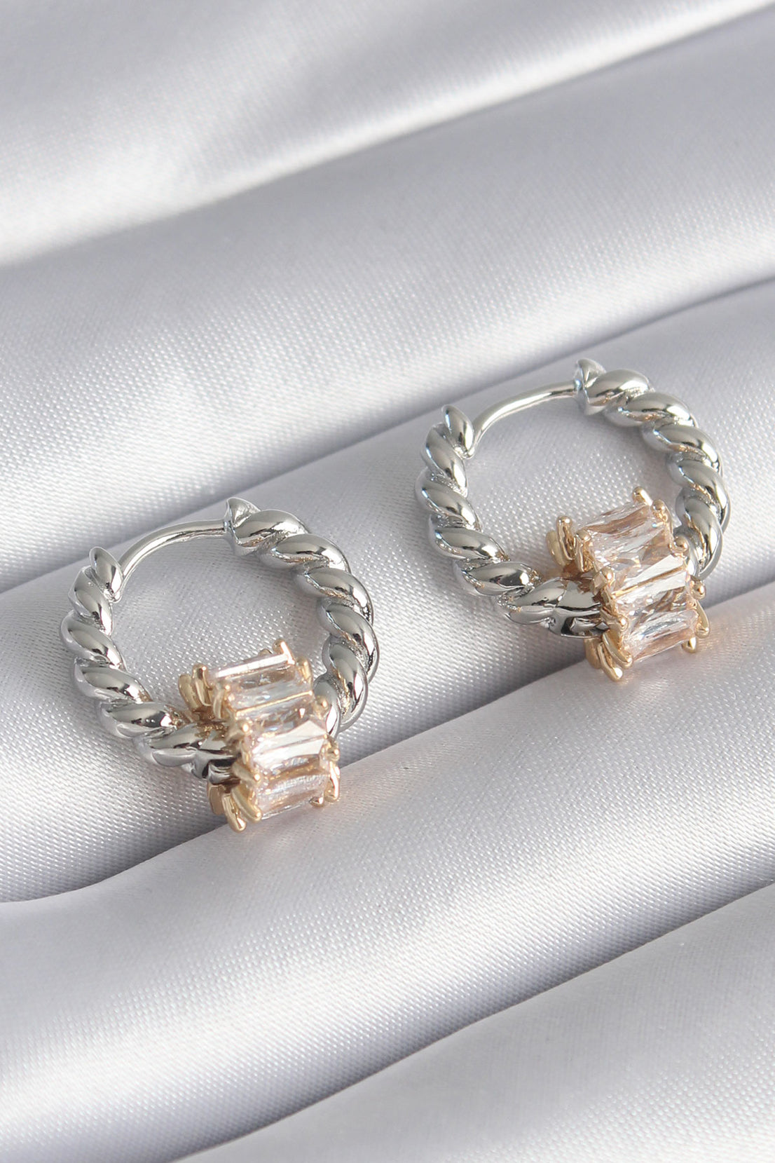 Brass Silver Color Spiral Hoop Gold Color Zircon Stone Women's Earring