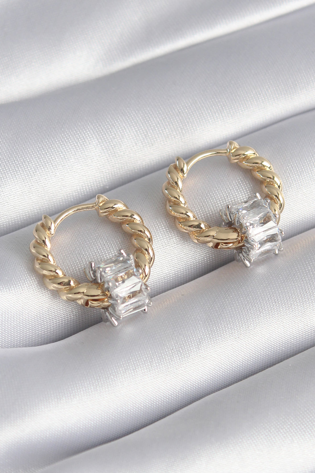 Brass Gold Color Spiral Ring Model Silver Color Zircon Stone Women's Earrings