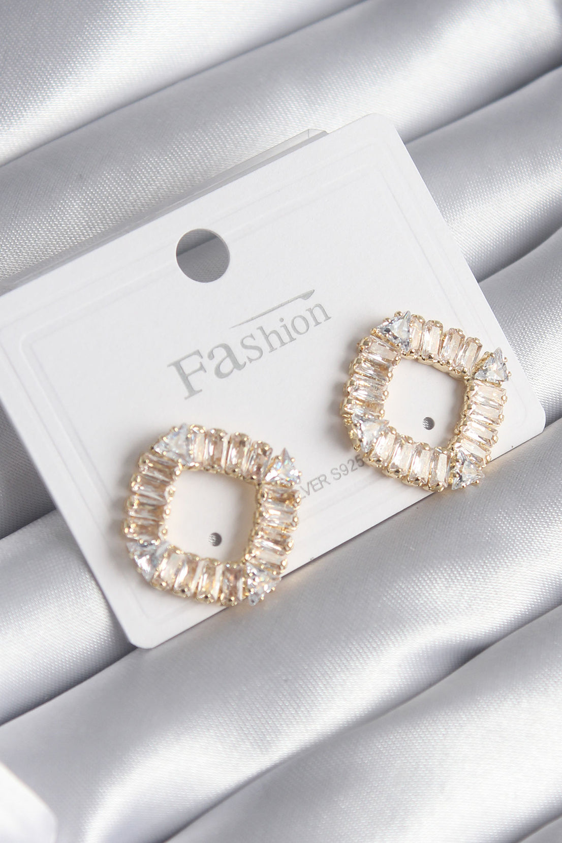 Brass Silver Color Zircon Stone Square Model Women's Earrings