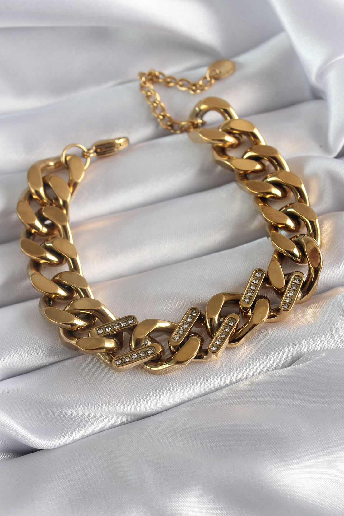 316L Steel Gold Color Thick Chain Model Zircon Stone Detail Women's Bracelet