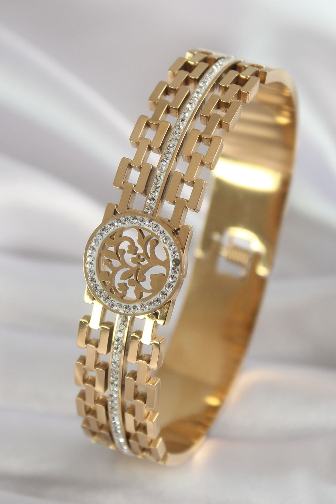 316L Steel Gold Color Tree of Life Model Zircon Stone Detail Women's Bracelet