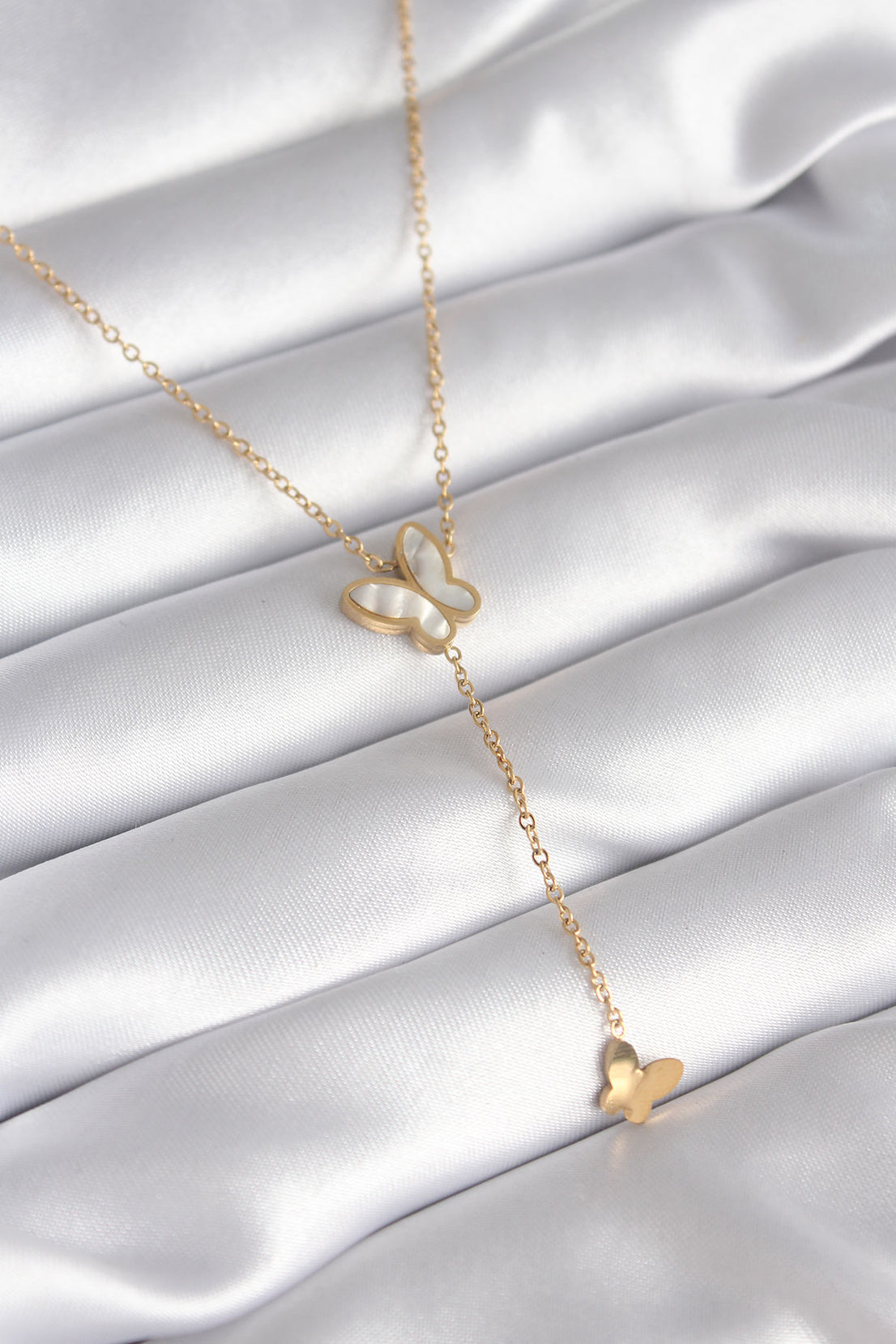 316L Steel Gold Color Pearl Butterfly Model Hanging Detail Women's Necklace