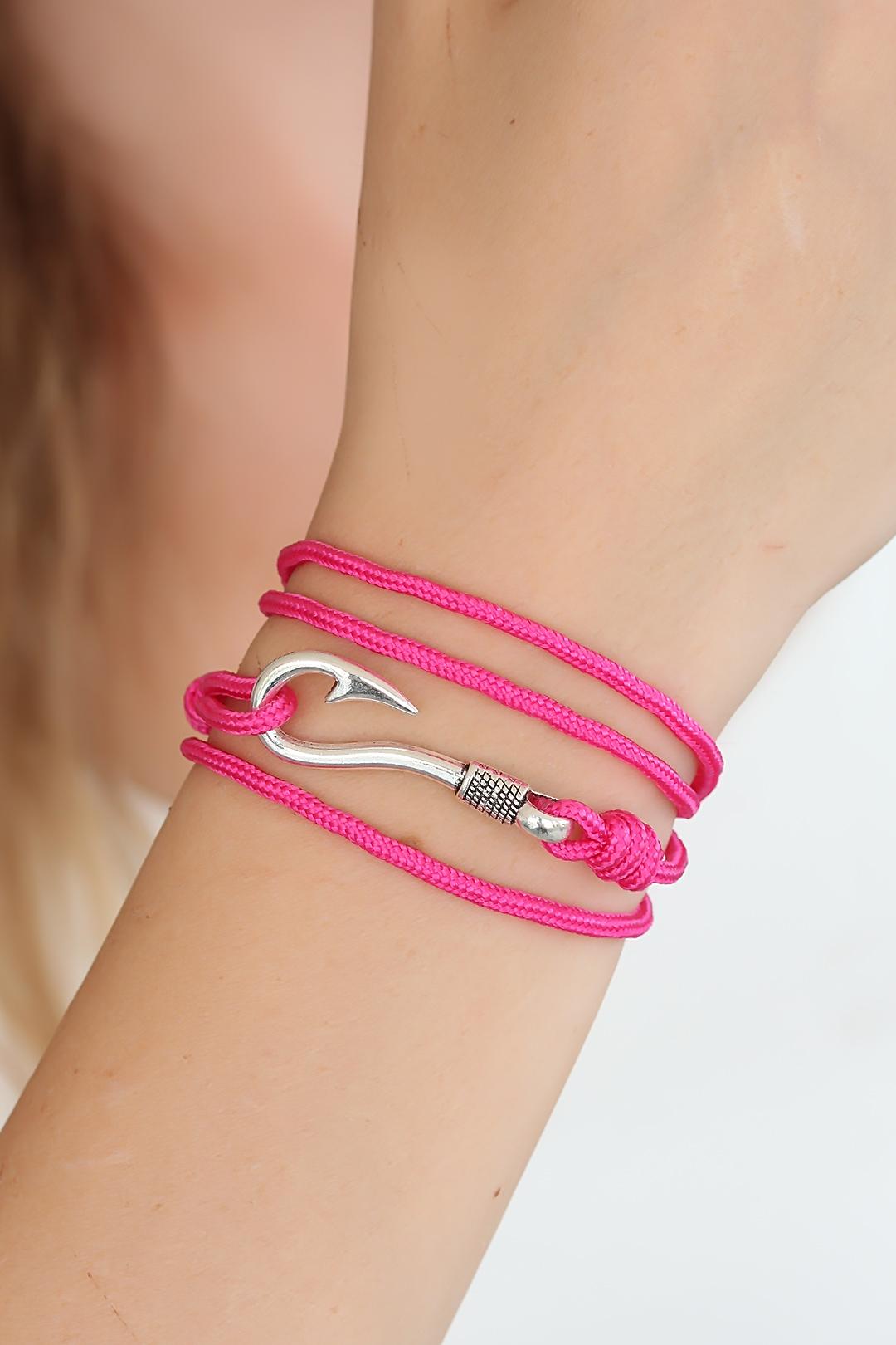 Fuchsia Color Silver Metal Hook Women's Multi Bracelet