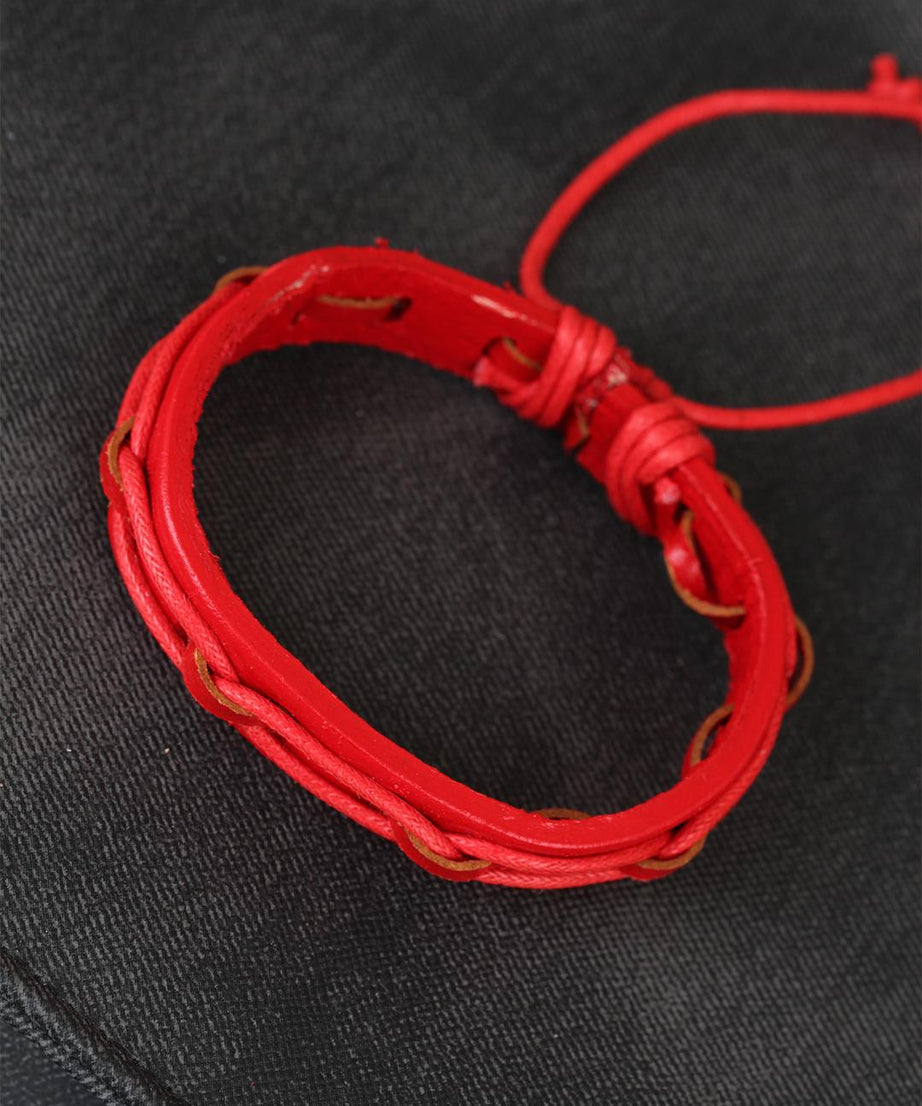 Red Color Adjustable Rope Leather Men's Bracelet