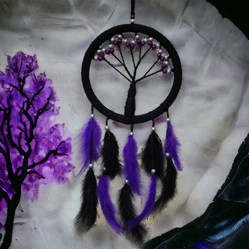 Tree of Life Dream Catcher with Purple Pearls