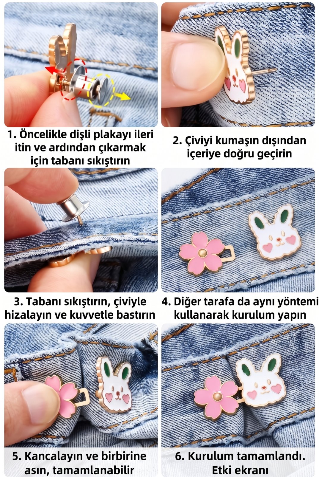 Pantolon Beli Daraltma Aparatı Çiçek Tavşan Model Dekoratif Broş Bel Küçültme Aparatı Dikişsiz Kot Pantolon Daraltıcı - görsel 2