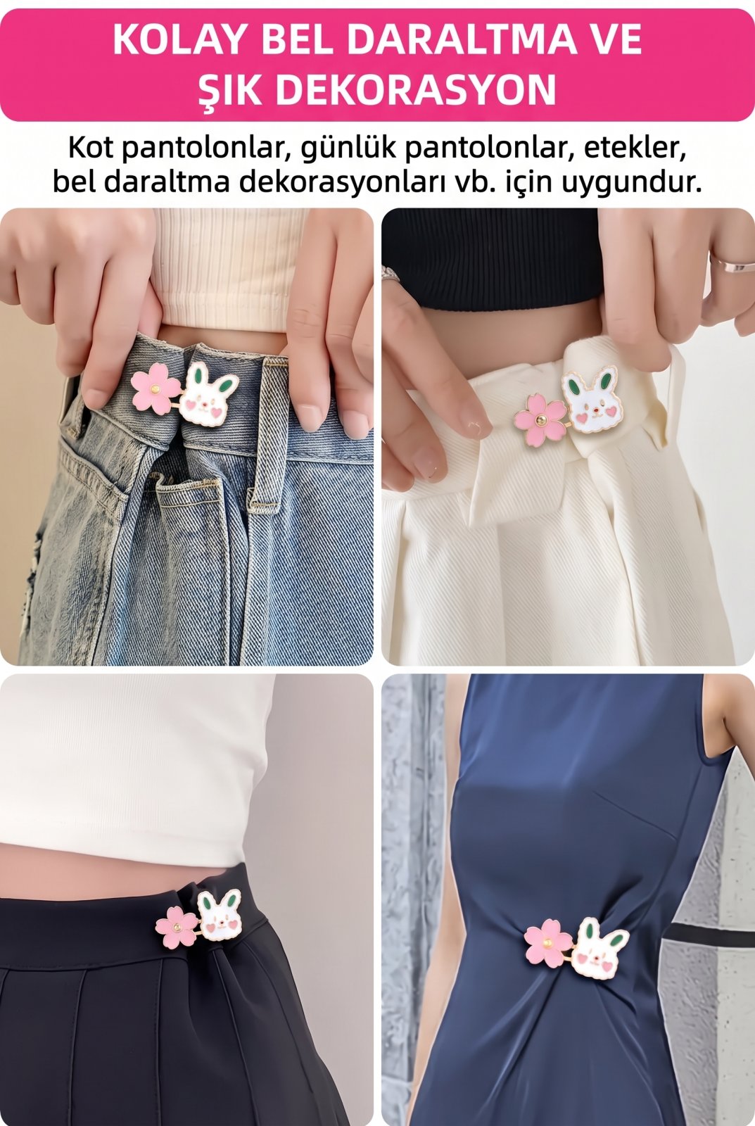 Pantolon Beli Daraltma Aparatı Çiçek Tavşan Model Dekoratif Broş Bel Küçültme Aparatı Dikişsiz Kot Pantolon Daraltıcı - görsel 4