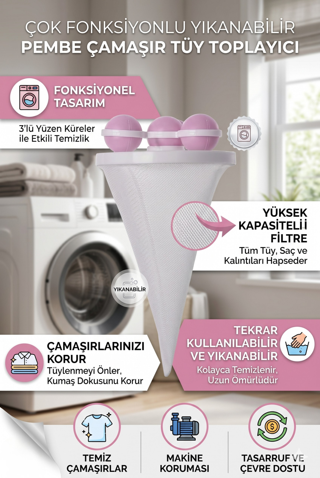 Çamaşır Makinesi İçin Tüy ve Toz Toplayıcı Yıkanabilir Evcil Hayvan Kılı Temizleme Aparatı Tiftik Giderici - görsel 3