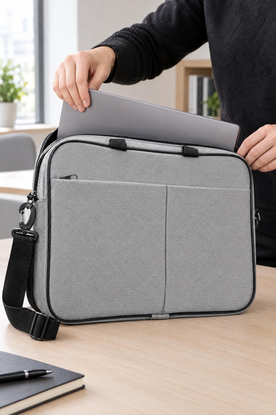 15.6 İnç Laptop Çantası Gri Notebook Bilgisayar Taşıma Çantası - görsel 2