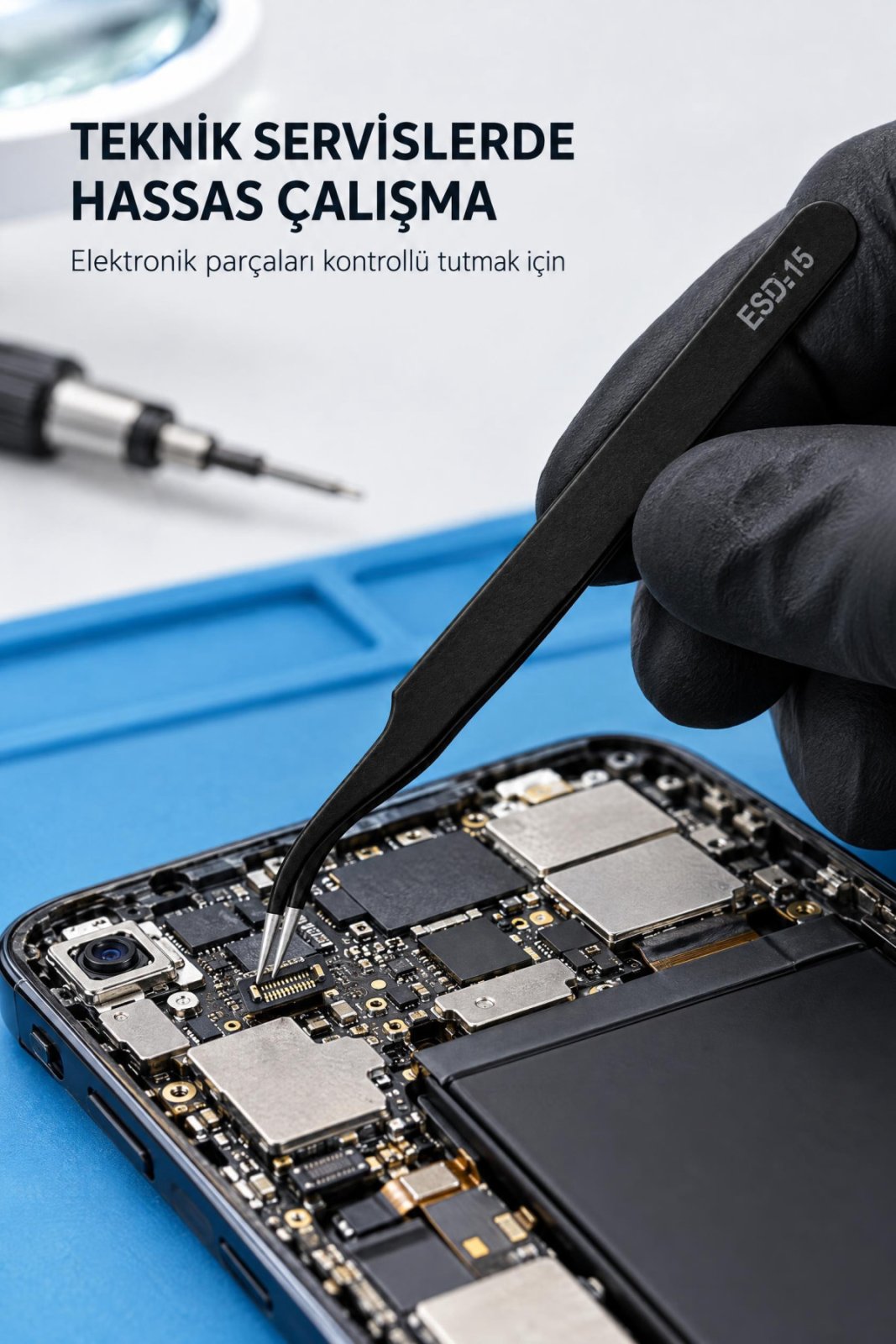 ESD-15 Hassas Cımbız – Kavisli Uçlu Elektronik Tamir ve Montaj Cımbızı - görsel 2